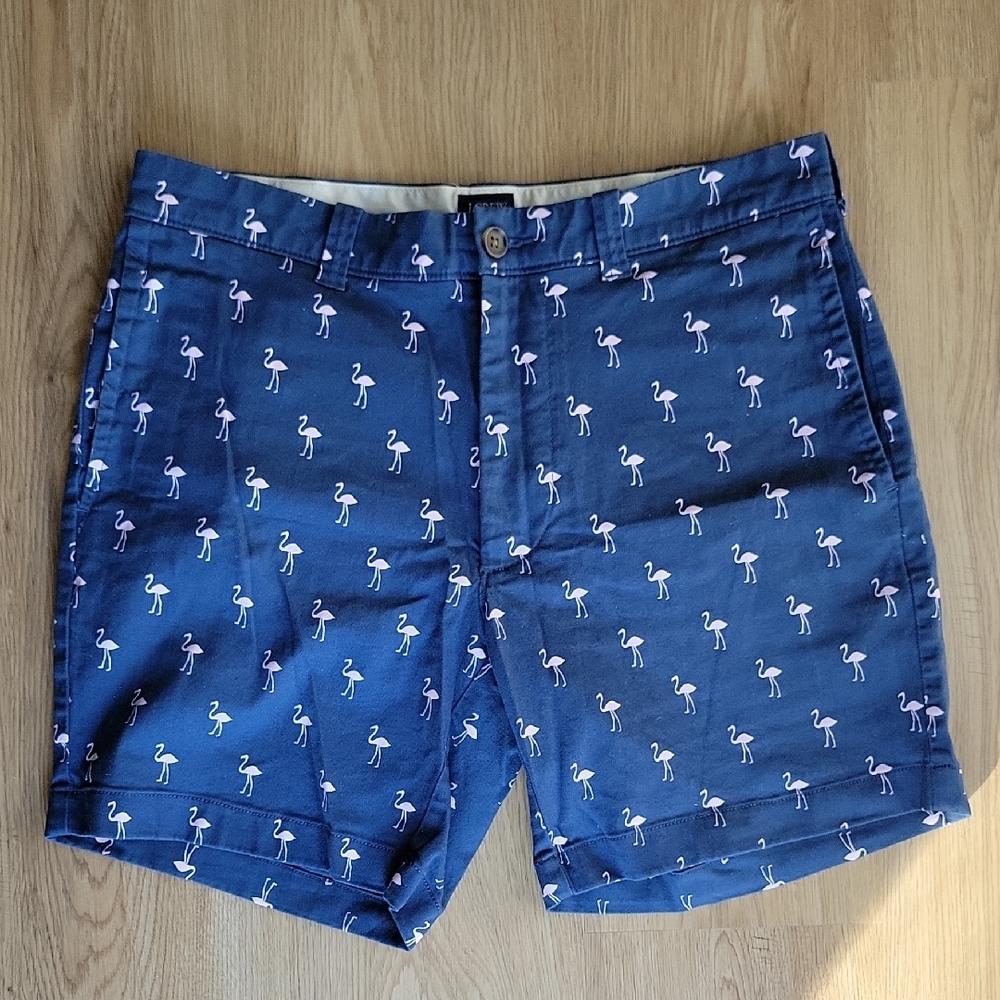 J. Crew Navy Flamingo Print Shorts